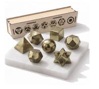 KULIA Coffret Solides Platoniques 7 pièces Géométrie Sacrée Coffret en Bois Plaque de Sélénite Sculptée à la Main Boîte de Rangement Décorative Feng Shui Pyrite Dorée Pierre Platonique Cristal Porte