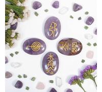 KULIA Cristaux de Guérison en Améthyste Pierres de Méditation Spirituelles Ovales Quatre Pierres Reiki Galets Précieuse Naturelle Cristal Violet Coffret de Pierres de Guérison Pierres de Poche
