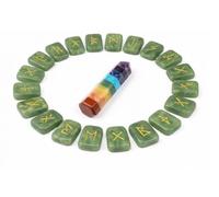 KULIA® Ensemble 25 pierres runiques en aventurine verte avec Reiki