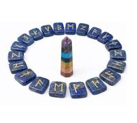 KULIA® Ensemble 25 pierres runiques en lapis-lazuli pointe « Sept Chakras »
