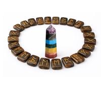 KULIA® Ensemble 25 pierres runiques œil-tigre (alphabet Futhark) avec pointe