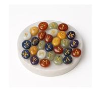 KULIA Ensemble de 25 runes alphabet pour débutants pierre de guérison des sept chakras kit de sorcellerie pour l'équilibrage des chakras plaque de sélénite artisanale avec symboles runiques Reiki
