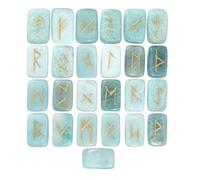 KULIA Ensemble de 25 runes en cristal pour débutants Feng Shui pierre d'amazonite kit de sorcellerie runes artisanales alphabet runique symbole Reiki porte-bonheur pierre précieuse naturelle