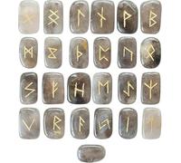 KULIA Ensemble de 25 runes en cristal pour débutants. Pierre de quartz fumé. Kit de sorcellerie pour l'équilibrage des chakras. Runes artisanales. Symbole Reiki. Porte-bonheur. Pierre précieuse