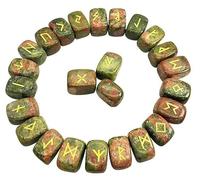 KULIA Ensemble de 25 runes en cristal pour débutants. Pierre roulée en unakite. Kit de sorcellerie pour l'équilibrage des chakras. Runes artisanales. Symbole Reiki. Porte-bonheur. Pierre