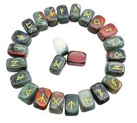 KULIA Ensemble de 25 runes en pierre de sang pour l'harmonisation des chakras et le Feng Shui. Runes artisanales symboles Reiki porte-bonheur idéales pour les débutants. Cadeau pour elle.