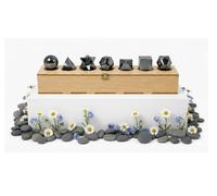 KULIA Ensemble de 7 Solides de Platon (Géométrie Sacrée) Coffret Décoratif en Bois avec Pierres Roulées en Hématite Sculptés à la Main Pierres Naturelles pour Feng Shui, Chakras et Reiki Idée