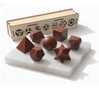 KULIA Ensemble de 7 Solides Platoniques Coffret de géométrie sacrée en bois sculpté à la main boîte de rangement décorative plaque de sélénite Feng Shui jaspe rouge pierre platonicienne ensemble