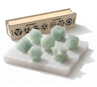 KULIA Ensemble de 7 Solides Platoniques Géométrie Sacrée Coffret décoratif en bois Plaque de Sélénite Sculptée Amazonite Pierre Platonique Cristal Reiki Porte-bonheur Pierre de Chakra Platonique
