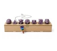 KULIA® Ensemble de pierres solides platoniques avec géométrie sacrée avec pendule chakra 7 pièces en cristal dans une boîte en bois Feng Shui Lapidolite Platoniciens Symbole Reiki Cadeaux pour elle