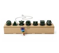 KULIA® Ensemble de pierres solides platoniques avec géométrie sacrée avec pendule chakra - 7 pièces naturelles dans une boîte en bois Feng Shui, pierres platoniques en jade vert, symbole Reiki