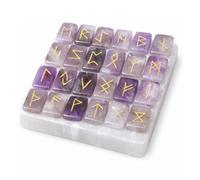 KULIA® Ensemble de runes en cristal avec 1 plaque de sélénite 25 pierres de cristal d'améthyste gravées Pierres de symboles Reiki gravées de runes de l'ancien Futhark pour débutants décor