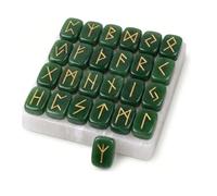 KULIA® Ensemble de runes en cristal avec 1 plaque de sélénite 25 pierres roulées de jade vert gravées pierres de symboles Reiki runes de l'ancien Futhark gravées pour débutants décoration