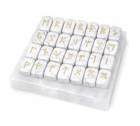 KULIA® Ensemble de runes en cristal avec plaque de sélénite 25 pierres de runes en howlite gravées symboles Reiki runes de l'alphabet ancien gravées idéal pour débutants décoration