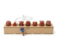 KULIA® Ensemble de Solides de Platon en Pierres de Géométrie Sacrée avec Pendule des Chakras Coffret Feng Shui de 7 Pierres Naturelles en Aventurine Rouge dans une Boîte en Bois Symboles Reiki