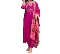 KULIA Ensemble Kurta en Soie brodée avec Dupatta Robe Traditionnelle de Mariage