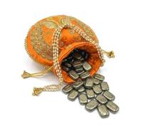 KULIA® Gold Pyrite Runes Ensemble de 25 pierres runiques (alphabet Elder Futhark) avec pochette brodée ; symboles Reiki ; pierres polies artisanales pour débutants et équilibrage des chakras