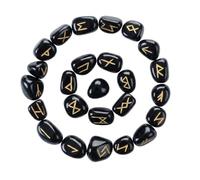 KULIA - Jeu de 25 pierres runiques en agate noire (pierres roulées) - Symboles Reiki et alphabet runique gravés - Pierres de chakra naturelles sculptées à la main - Décoration spirituelle