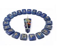 KULIA® Jeu de 25 Pierres Runiques en CristalAlphabet Futhark Ancien avec PendentifSymboles ReikiRunes en Lapis-Lazuli pour DébutantsÉquilibrage des ChakrasEnsemble Artisanal