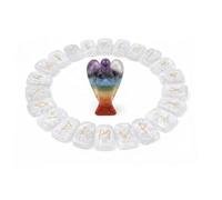 KULIA® Jeu de 25 pierres runiques en quartz transparent avec ange des chakras