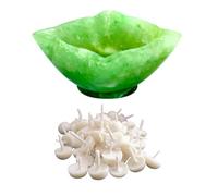 KULIA® Lampe à Huile avec 10 mèches de ghee Rondes religieuses Pooja Samagri Lampe à Huile décorative sculptée à la Main Pierre d'aventurine Verte Indien Aarti Diya Hindou Maison Temple Festival