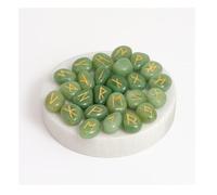 KULIA Lot de 25 runes alphabet pour débutants aventurine verte décoration Vastu kit de sorcellerie pour l'équilibrage des chakras plaque de sélénite artisanale avec symboles Reiki.