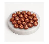 KULIA Lot de 25 runes alphabet pour débutants jaspe rouge pierre de guérison kit de sorcellerie pour l'équilibrage des chakras plaque de sélénite artisanale avec symboles Reiki. Décoration