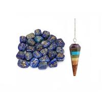 KULIA Lot de 25 runes alphabet pour débutants porte-bonheur rune de lapis-lazuli symbole Reiki pierre de guérison équilibrage des chakras kit de sorcellerie pendule en cristal artisanal.