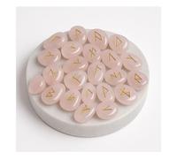 KULIA Lot de 25 runes alphabet pour débutants quartz rose pierre de guérison kit de sorcellerie pour l'équilibrage des chakras plaque de sélénite artisanale avec symboles Reiki. Décoration