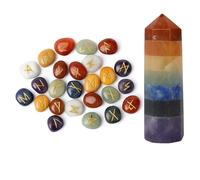 KULIA Lot de 25 runes alphabet, runes pour débutants, pierre naturelle, kit de sorcellerie, décoration spirituelle, pointe en cristal artisanale, tour Reiki gravée.