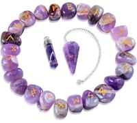 KULIA Lot de 25 runes en cristal Feng Shui Améthyste Symbole Reiki pour le yoga, la méditation Porte-bonheur Pierre de guérison Équilibrage des chakras Kit de sorcellerie Pendule de guérison