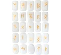 KULIA - Lot de 25 runes en cristal pour débutants agate blanche kit de sorcellerie avec équilibrage des chakras runes artisanales symboles Reiki porte-bonheur décoration spirituelle