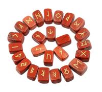 KULIA - Lot de 25 runes en cristal pour débutants jaspe rouge pierre de guérison kit de sorcellerie en cristal pour équilibrage des chakras symboles Reiki porte-bonheur. Cadeaux indiens porte-bonheur