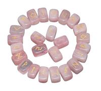 KULIA - Lot de 25 runes en cristal pour débutants kit de sorcellerie avec quartz rose équilibrage des chakras runes artisanales symboles Reiki porte-bonheur décoration religieuse