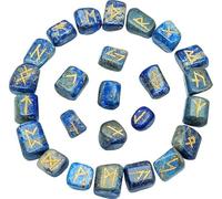 KULIA - Lot de 25 runes en cristal pour débutants lapis-lazuli kit de sorcellerie en cristal pour équilibrage des chakras symboles Reiki porte-bonheur cadeaux spirituels.