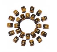 KULIA - Lot de 25 runes en cristal pour débutants pierre de guérison œil de tigre kit de sorcellerie avec équilibrage des chakras runes artisanales symboles Reiki porte-bonheur décoration intérieure