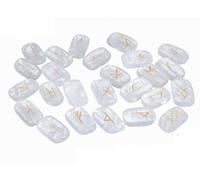 KULIA - Lot de 25 runes en cristal pour débutants quartz clair pierre naturelle kit de sorcellerie pour l'équilibrage des chakras runes sculptées à la main symboles Reiki porte-bonheur décoration