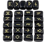 KULIA - Lot de 25 runes en cristal pour débutants tourmaline noire pierre de guérison kit de sorcellerie pour l'équilibrage des chakras runes artisanales symboles Reiki décoration religieuse.