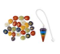 KULIA Lot de 25 runes en cristal, runes Feng Shui pour débutants, pierre de guérison des sept chakras, porte-bonheur, kit de sorcellerie, pendule en cristal artisanal, runes, symbole Reiki.