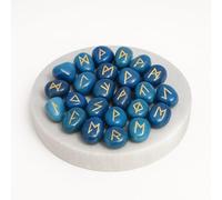 KULIA Lot de 25 runes pour débutants onyx bleu pierre de guérison kit de sorcellerie pour l'équilibrage des chakras plaque de sélénite artisanale avec symboles Reiki décoration spirituelle.