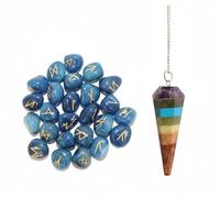 KULIA Lot de 25 runes pour débutants porte-bonheur onyx bleu symbole Reiki pierre de guérison équilibrage des chakras kit de sorcellerie pendule en cristal artisanal.