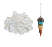 KULIA Lot de 25 runes pour débutants porte-bonheur quartz clair symbole Reiki pierre de guérison équilibrage des chakras kit de sorcellerie pendule en cristal artisanal.