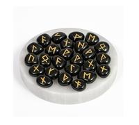 KULIA Lot de 25 runes pour débutants tourmaïne noire kit de méditation pierre de sorcellerie pour l'équilibrage plaque de sélénite Vastu artisanale symbole Reiki décoration intérieure.