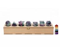 KULIA® Lot de 7 pierres de flourite platoniques solides de différentes formes avec boîte de géométrie sacrée sculptée à la main en cristal 7 chakras Tour Reiki Décoration d'intérieur Cadeau