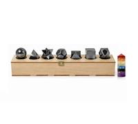 KULIA® Lot de 7 pierres d'hématite platoniques solides de différentes formes avec boîte géométrique sacrée sculptée à la main en cristal 7 chakras Tour Reiki Décoration d'intérieur Cadeau de Noël