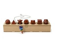 KULIA® Lot de 7 pierres solides platoniques avec géométrie sacrée - Pendule chakra - Coffret en bois - Jaspe rouge Feng Shui - Symbole Reiki - Cadeau en cristal