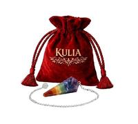 KULIA® Pendule en cristal « 7 Chakras » naturel avec pochette en velours - Pendule de radiesthésie Reiki sculpté à la main pour l'équilibrage des chakras - Cadeau spirituel