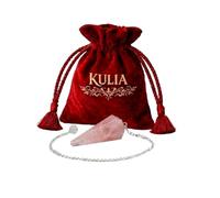 KULIA® Pendule en cristal de quartz rose naturel avec pochette en velours et boîte de rangement - Pendule de radiesthésie Reiki sculpté à la main pour l'équilibrage des chakras - Cadeau pour femme