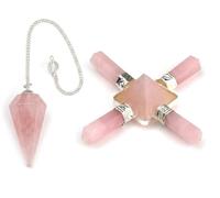 KULIA Pendule en Quartz Rose avec Générateur Pyramidal Pierre Naturelle Feng Shui pour Radiesthésie Décoration d'Autel Pierre de Reiki Idée Cadeau pour Femme