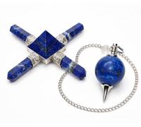 KULIA Pendule rond en cristal de lapiz lazuli avec générateur de pyramide naturelle - Pendule de radiesthésie Feng Shui - Décoration d'autel - Points de cristal sculptés - Pierre Reiki - Cadeau pour